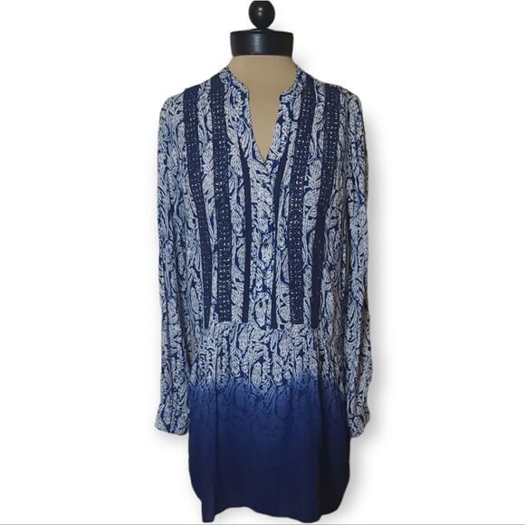 Knox Rose Boho Blue White Tunic Mini Dress Size Medium - Picture 1 of 7